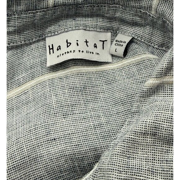 Habitat Clothes to Live In Linen Wrap Blouse Top Long Sleeve Blue White Size L - Picture 9 of 12